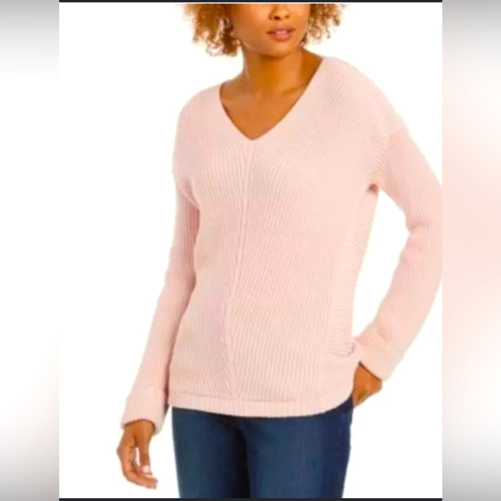 Charter Club Cotton Textured V-Neck Sweater Pink Size XXL